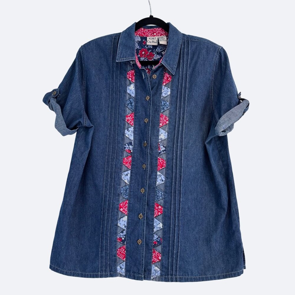 Vintage Womens Denim Shirt Size 16‎ Bandana Patchwork Cowgirl Western